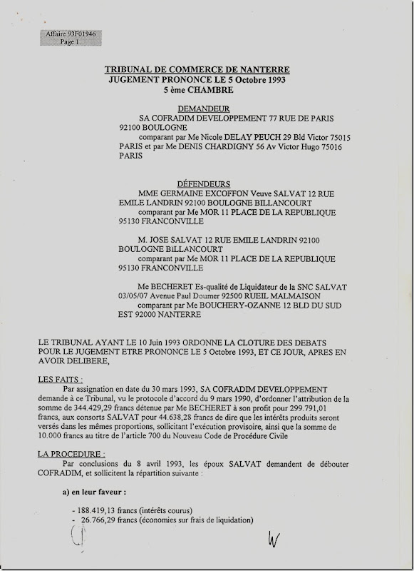 PRERAPPORT DE Maître Marc BARONI 4. Jugement rendu par le Tribunal de